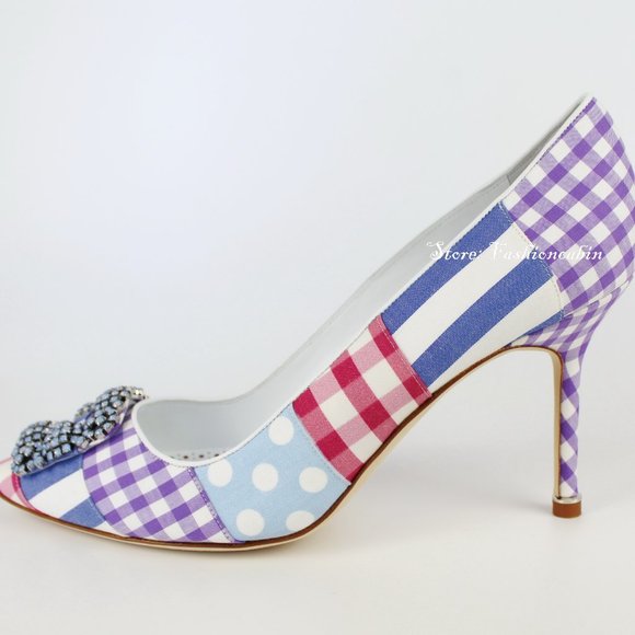 NEW MANOLO BLAHNIK Hangisi Patch Embellished Heeled Pumps - Picture 4 of 13